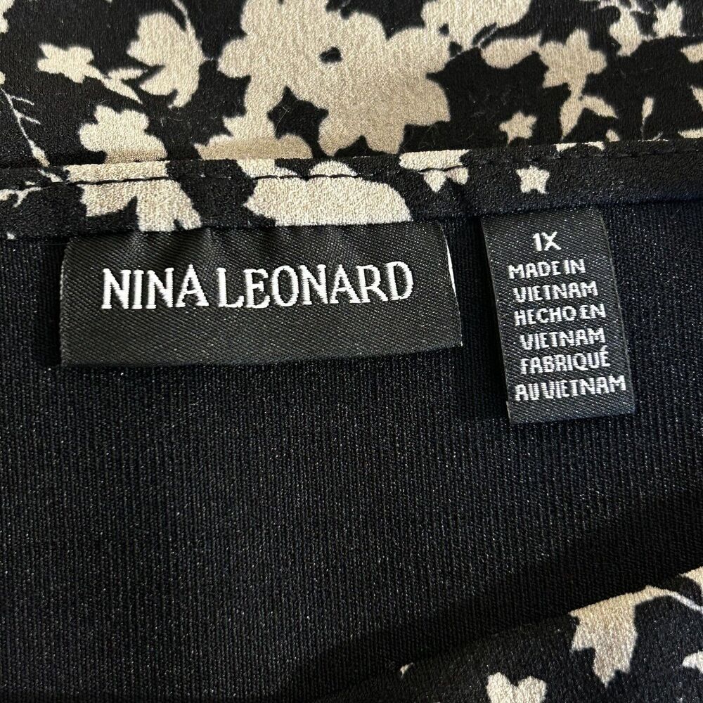 NINA LEONARD Black Floral Pull On Pants Tapered Leg Leggings Stretch Size 1X - Picture 9 of 10